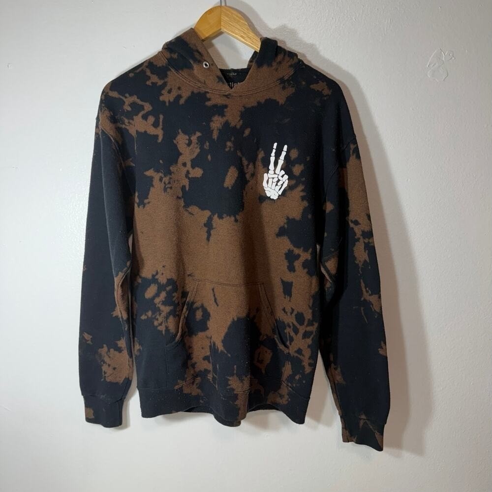 Bleach Tie Dye Skeleton Peace Hand Hoodie Artist Union Clothing Co M